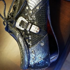 Ladies Shoes with Sequins Silver/ Black Size 8